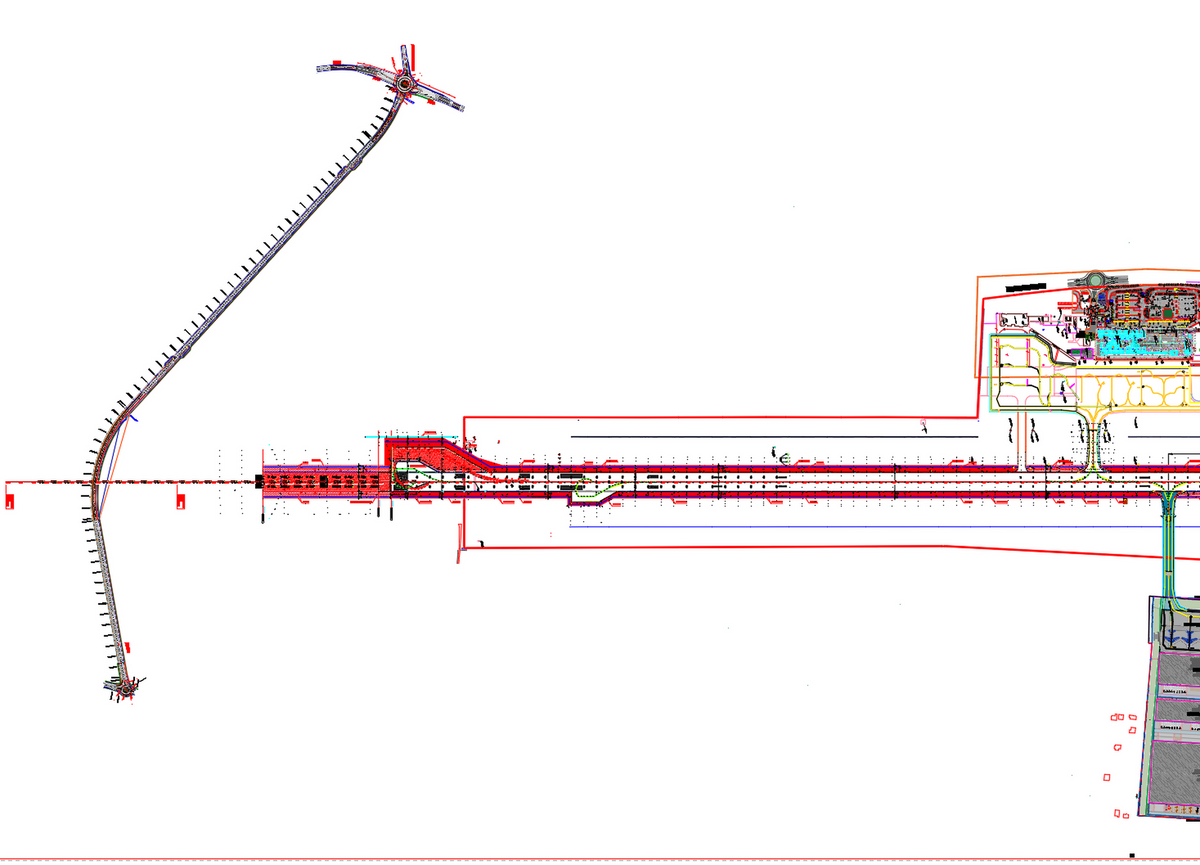 Plan general de aeroport cu pistă, balizaj de apropiere și suprafețe de mișcare